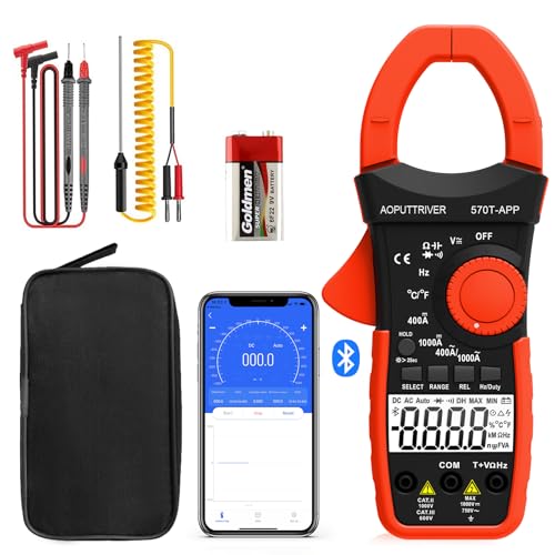 Clamp Meter with Bluetooth, 4000 Counts TRMS Multimeter, CAT II 1000V AC/DC Voltage Tester, Amp Ohm Temp Capacitance, Smart APP Data Logging for HVAC Electricians