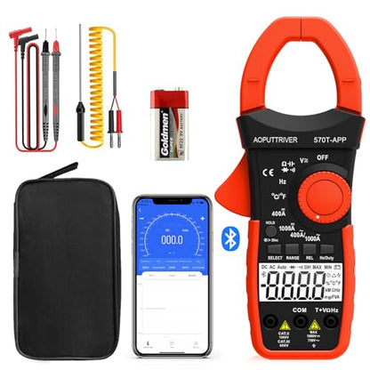 Clamp Meter with Bluetooth, 4000 Counts TRMS Multimeter, CAT II 1000V AC/DC Voltage Tester, Amp Ohm Temp Capacitance, Smart APP Data Logging for HVAC Electricians