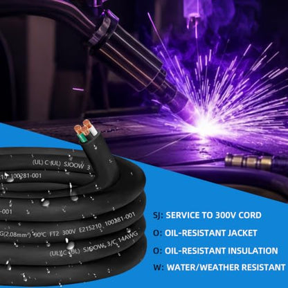 25ft SJOOW 14/3 Wire 14 AWG SJOOW Wire 14 Gauge 3 Conductor SJOOW Cord - size: 25 FT, style: 14AWG(3-Conductor)