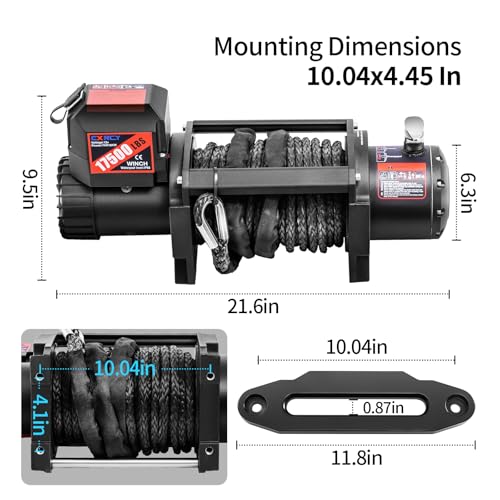 CXRCY 12V Electric Winch, 17500LB, Synthetic Rope - style: 17500LBS for truck SUV