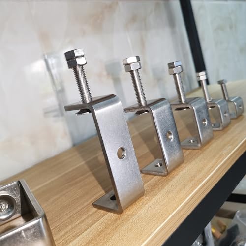 Stainless Steel C Clamps Small 5 Inch for Mounting, Heavy Duty U Clamps for Metal Working, Desk Clamp with Stable Wide Jaw Opening & Protective Pads/I-Beam Design (2pcs) - color: 5 3/16 In-2pcs-132mm