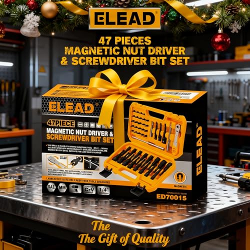 ELEAD 47-Piece Magnetic Nut Driver & Screwdriver Bit Set - Strong Magnetic Nut Drivers for Impact Drill, Power Nuts Driver, Mini Ratcheting Wrench, Drill Bits Extension & Socket Adapter - color: 47-piece Nut Driver Set