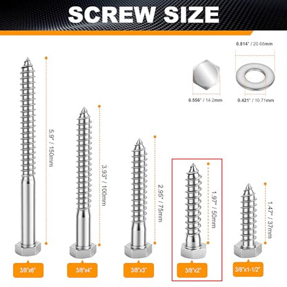 Hex Head Lag Bolts for Wood, Lag Screws 3/8" x 2",24 PCS - size: 3/8" x 2"