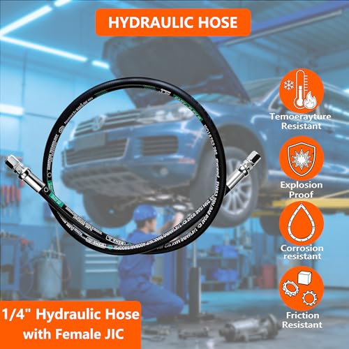 LingCheng 26711-04-04RW Hydraulic Hose Swivel Assembly 1/4 ” Hydraulic Hose with Female JlC X Female JlC 12 ”Long5800 psi, Black - size: 26711-04-04RW-12in