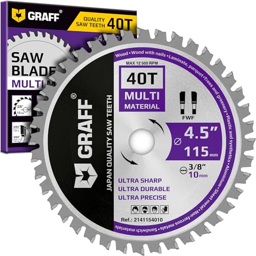 GRAFF 4-1/2 Inch Circular Saw Blade with 3/8 Inch Arbor - 40-Teeth Grinder Saw Blade for Aluminium, Metal, Wood, Plywood, Drywall, Plastic - Wood Cutting Blade for Angle Grinder - size: Ø 4 ½ Inch - 40T Multi 3/8 Inch Arbor, style: Multi Cutting Blade