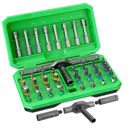 42-in-1 Magnetic Ratchet Screwdriver Set with Detachable T-Handle - color: Green, size: 42 in 1