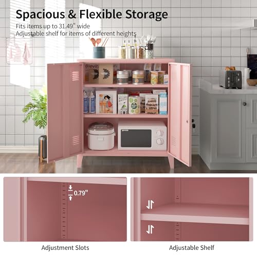 MIOCASA Metal Storage Cabinet with Locking Double Doors, Lockable Steel Cabinet with Adjustable Shelves for Home Office, Garage, Coffee Bar, Entryway - color: Pink