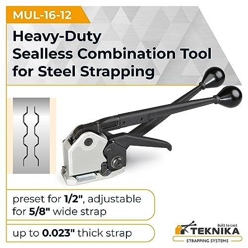 IDL PACKAGING Teknika MUL-16 Heavy Duty Sealless Combination Tool for Steel Strapping, Adjustable for 1/2" and 5/8" Strap Width - size: 1/2-inches