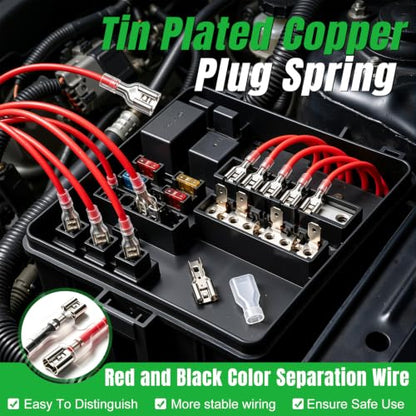 Twidec/20PCS 4.8mm Female Spade Crimp Terminal,Electrical Insulated Terminals with 20cm Cable,Quick Connectors with Insulating Sleeve Red＆Black Female Spade Connectors Assortment Kit - size: 4.8mm