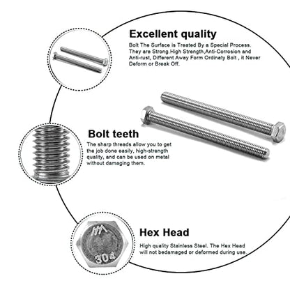 M8 Hex Bolt, M8-1.25 x 40mm Hex Head Screw Bolts, 304 Stainless Steel, Fully Threaded, Plain Finish, Hex Tap Bolts 10Pcs (M8x40mm) - size: M8x40mm