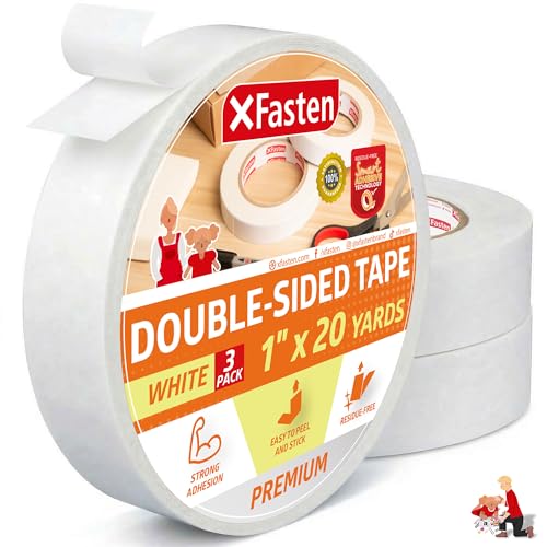 XFasten Double Sided Tape, Removable, 1-Inch by 20-Yard (Pack of 3) Ideal as a Gift Wrap Tape, Holding Carpets, and Woodworking