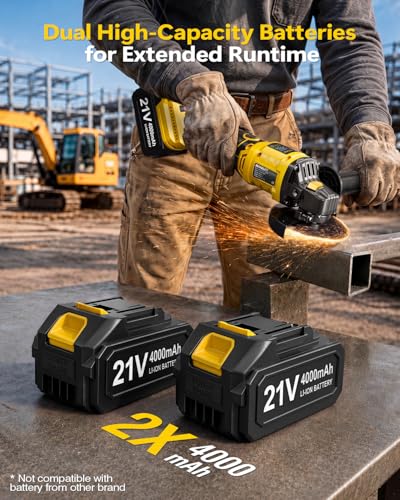 Cordless Angle Grinder, 4-1/2" 10000RPM Cut Off Tool with 2×4.0Ah Batteries