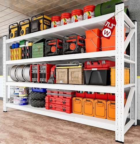 71.3" Wide Heavy Duty Garage Shelving Units,5000LBS Deep Storage Shelves,White Metal Garage Shelves,Steel Shelf,Large Storage Rack,Industrial Shelving for Shop,Warehouse,Basement,71.3"W x 24"D x 70"H - color: White, size: 71.3"Wx24"Dx70"H