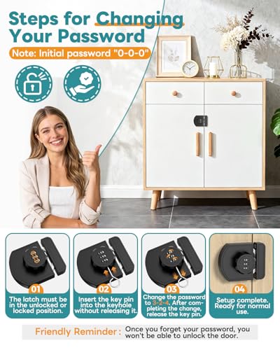 Cabinet Locks with Combination, 180° Sliding Closet Door Lock - color: Black