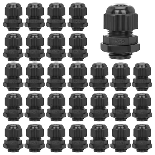 30 Pcs PG9 Cable Gland 4-8mm Waterproof IP68 Nylon Black PA66 Connector - size: PG9(30Pcs)