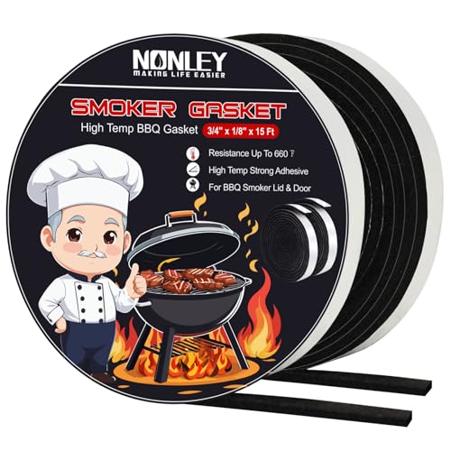 Nonley Smoker Gasket Seals 15 FT XXL – 3/4 x 1/8 High Temp Grill Gasket for Smokers – BBQ Gasket Smoker Seal Self Stick, High Heat Grill Gasket Seal Tape for Smokers BBQ Lid - color: XXL - 3/4 x 1/8 inch-15 FT