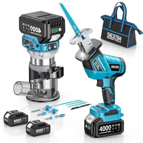 SEESII 2-in-1 Brushless Reciprocating Saw & Wood Router Tool Combo Kit - color: Royal Blue