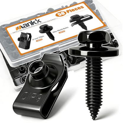mankk 50PCS 1/4 U-Nut Clips and Fender Bolts Kit Automotive Body Fasteners - color: Black-1/4 Kit