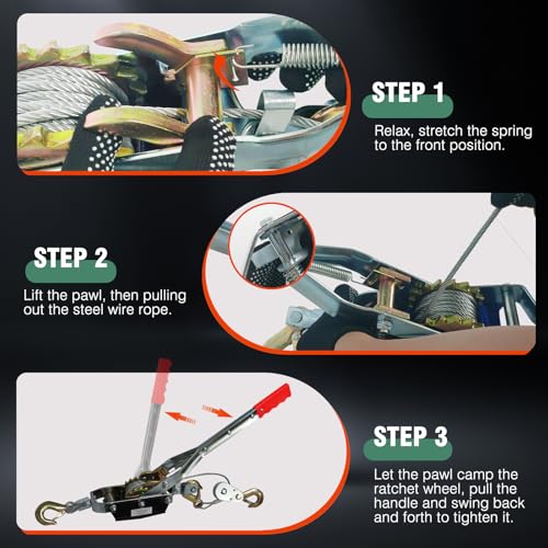 4T Come Along Winch, 8800lbs Pulling Capacity, 10ft Steel Cable - size: 4T-8810lbs-10FT-3Hook