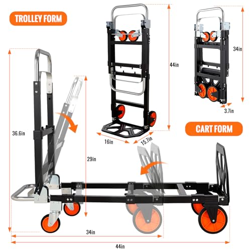 TLGREEN 3-in-1 Convertible Hand Truck, 600 lb, 4 Silent Wheels, Black - color: Black