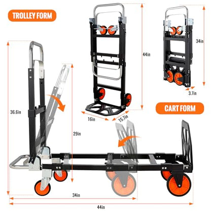 TLGREEN 3-in-1 Convertible Hand Truck, 600 lb, 4 Silent Wheels, Black - color: Black