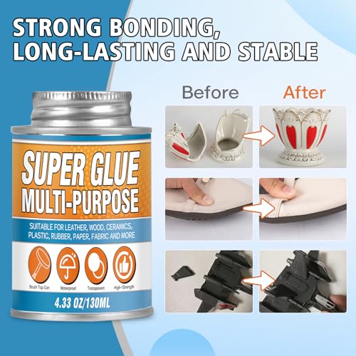 Bondtech Super Glue with Brush 130ml, Super Glue All Purpose, Strong Superglue Gel for Wood, Ceramic, Leather, Plastic, DIY Crafts & Industrial Repairs (4.4 oz)