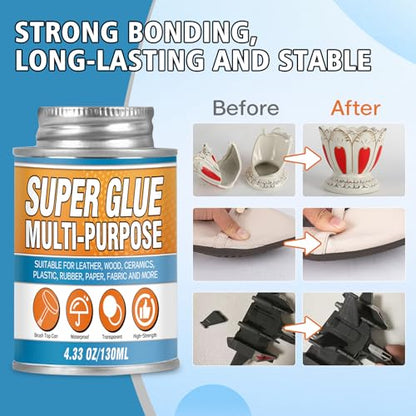 Bondtech Super Glue with Brush 130ml, Super Glue All Purpose, Strong Superglue Gel for Wood, Ceramic, Leather, Plastic, DIY Crafts & Industrial Repairs (4.4 oz)