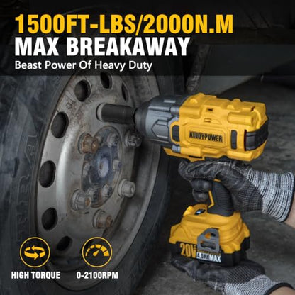 1500 FT-LBS(2000N.M) Cordless Impact Wrench, 1/2" High Torque - size: 1500Ft-lbs /2x Battery
