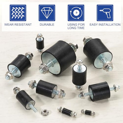 PATIKIL M8 25x20mm Rubber Isolator Mounts, 4 Pcs Rubber Studs Shock Absorber Anti-Vibration Isolation Damping Mounts with Lock Nuts for Motor, Air Compressor, Engines (60mm Height) - size: M8-25x20x60mm