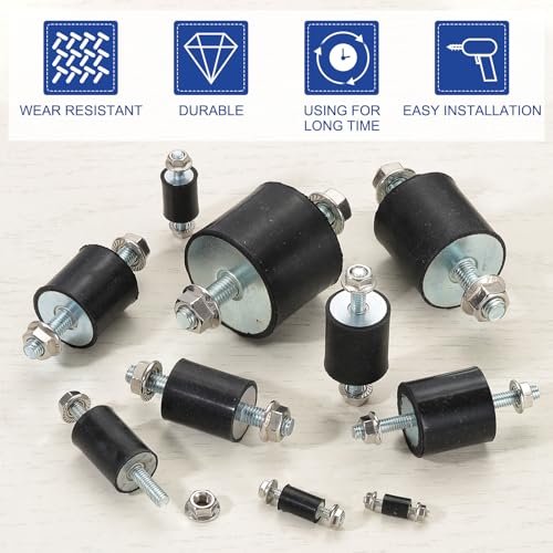 PATIKIL M3 8x8mm Rubber Isolator Mounts, 4 Pcs Rubber Studs Shock Absorber Anti-Vibration Isolation Damping Mounts with Lock Nuts for Motor, Air Compressor, Engines (20mm Height) - size: M3-8x8x20mm