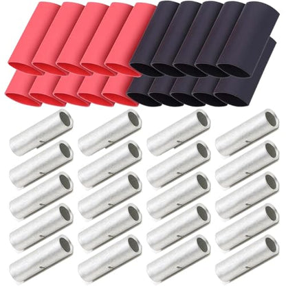 BAALA 20 PCS 8 Gauge Non-Insulated Butt Connectors Kit Tinned Copper, 20PCS Seamless Barrel Crimp Butt Splice Connector Wire Connectors with 20PCS 3:1 Heat Shrink Tubes - color: Tinned Copper