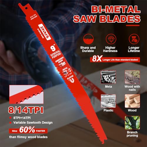 10 Pack 9 Inch 8/14TPI Reciprocating Saw Blades for Diablo Sawzall Blades - size: 9 Inch 8/14TPI