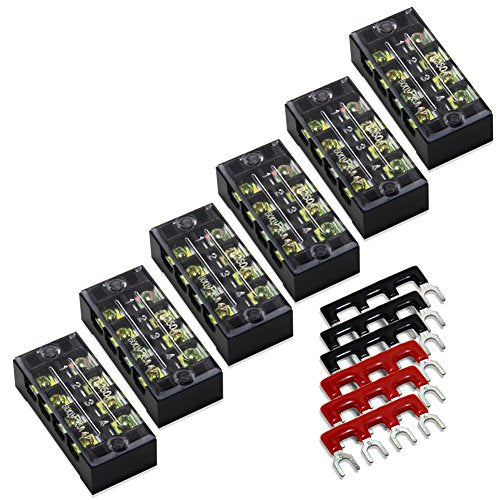 Terminal Block, 4 Circuits 600V 25A Dual Row Screw Terminal Strip, 6 Sets