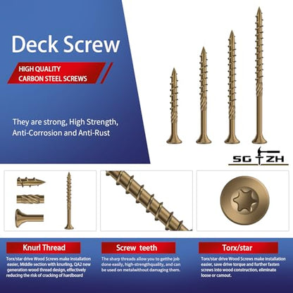 #8 x 1 Inch Deck Screws (470Pcs) 2lb. Carbon Steel, Yellow, Flat Head, Rust Resistant epoxy Coated, with T25 Star Bit - color: Yellow, size: #8 x 1"