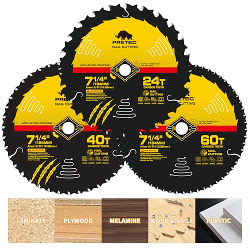 7-1/4" Circular Saw Blades, 24T/40T/60T Wood Cutting Set, 5/8" Arbor, 3PCS - size: Mix3P