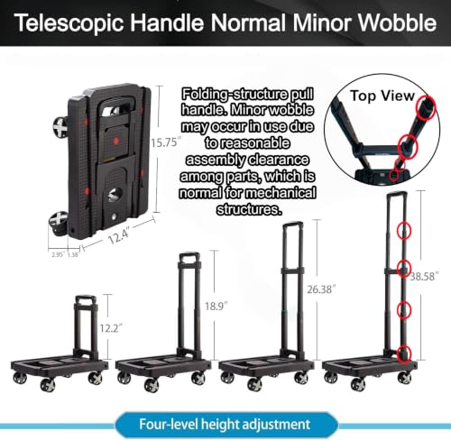 GtIiFmTe Foldable Hand Truck, Lightweight Luggage Cart for Airport Car Seat - size: 4 Wheels-Non Stretchable