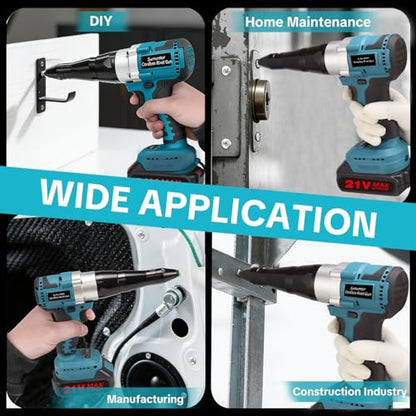 Cordless Electric Rivet Gun Tool with 2×2.0Ah Batteries & Charger - color: Blue