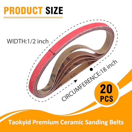 1/2 x 18 Inch Sanding Belts Ceramic, 60 Grit, for Air Belt Sander, 20 Pack - color: 60 Grit (20 pack)
