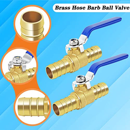 Brass Hose Barb Ball Valve Kit-2pcs 3/4'' Heater Hose Shut Off Valve with Stainless Steel Clamps-High Temperature Resistance Shut off PEX Ball Valve for Water, Oil, Gas, Fuel line Fittings - size: 3/4 inch (19mm), style: 2 pcs