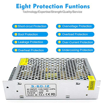 inShareplus 12V 60W LED Power Supply, DC Switching Power Supply, 100-240V AC to DC 12 Volt LED Driver, Converter, 5A 60W Transformer for LED Strip Light, Computer Project - style: 12V 60W