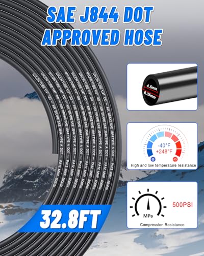 1/4" Air Line Tubing Kit, 32.8FT SAE J844 PA Nylon Air Hose Tubing