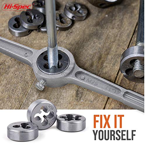 Hi-Spec 39 Piece SAE & Metric Tap & Die Set. Complete M3 to M12 / #4 to 1/2in Fine & Coarse Tools to Cut, Chase and Thread with Screw Pitch Gauge in a Tray Case - size: 39 Piece SAE & Metric
