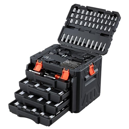 VEVOR Mechanics Tool Set, 256-Piece Mechanic Tool Kit, 1/4 in, 3/8 in, and 1/2 in Drive, SAE and Metric Socket Set, Wrenches, Screwdriver Bits, Accessories, and Storage Case, for Automotive Repair - size: 256-PCS