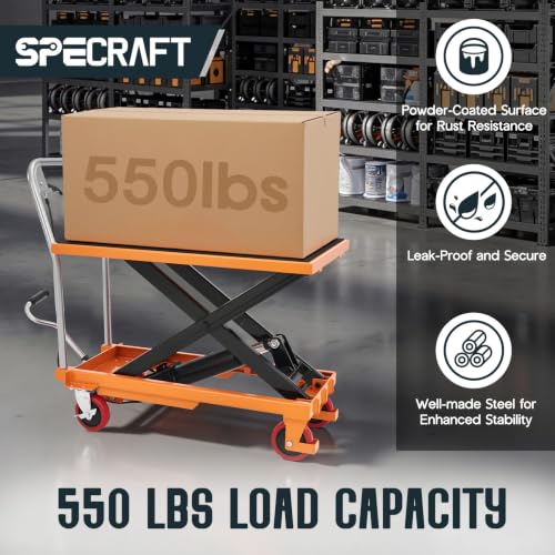 SPECRAFT 550 Lbs Hydraulic Lift Table Cart - color: Orange