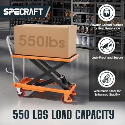SPECRAFT 550 Lbs Hydraulic Lift Table Cart - color: Orange
