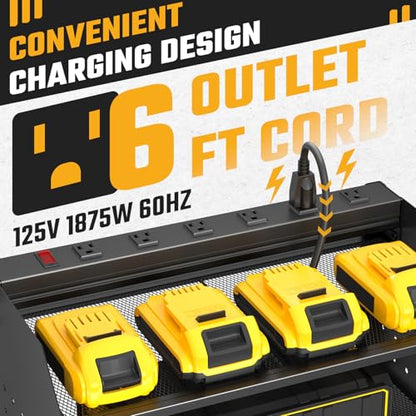 Power Tool Organizer Wall Mount 3 Layer Charging Station with 6 Outlets - color: Black