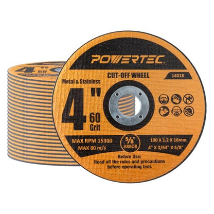 POWERTEC 4" Cut-Off Wheels, 25 PK, 5/8" Arbor (14018) - style: 4" Cut Off Wheels 1/16" Thick, 5/8" Arbor