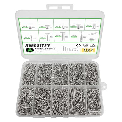 M2 Screw Kit, Wood Screws Assortment Kit, 1600Pcs Screws 4/5/6/8/10/12/14/16/20mm Phillips Flat Head Self Tapping Electronic Accessories Screw Multifunctional DIY Micro Woodworking Screws Set - size: M2-1600Pcs