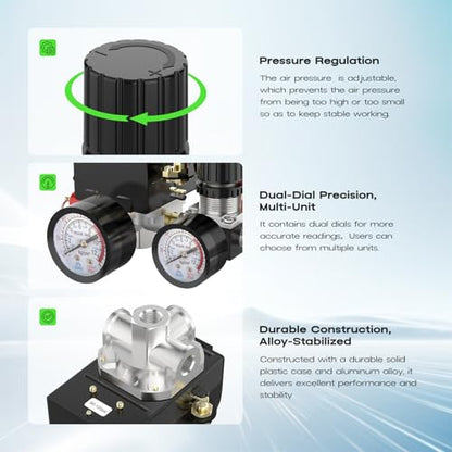 Air Compressor Pressure Switch Control Valve, cnaodun 90-120 PSI Air Compressor Switch Equips Four-Port Pressure Regulator Gauge 1/4 NPT Thread - style: 4-port 90-120PSI with Control Valve