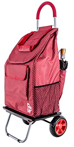 dbest products Bigger Trolley Dolly, Red Pin Dot Shopping Grocery Foldable Cart - color: Red Pin Dot